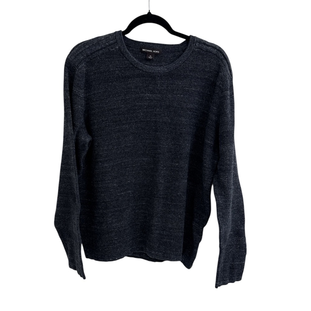 Michael Kors Men's Navy Cotton Wool Waffle Knit Sweater